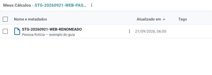 Pasta e cálculo fictícios na Central de Arquivos online