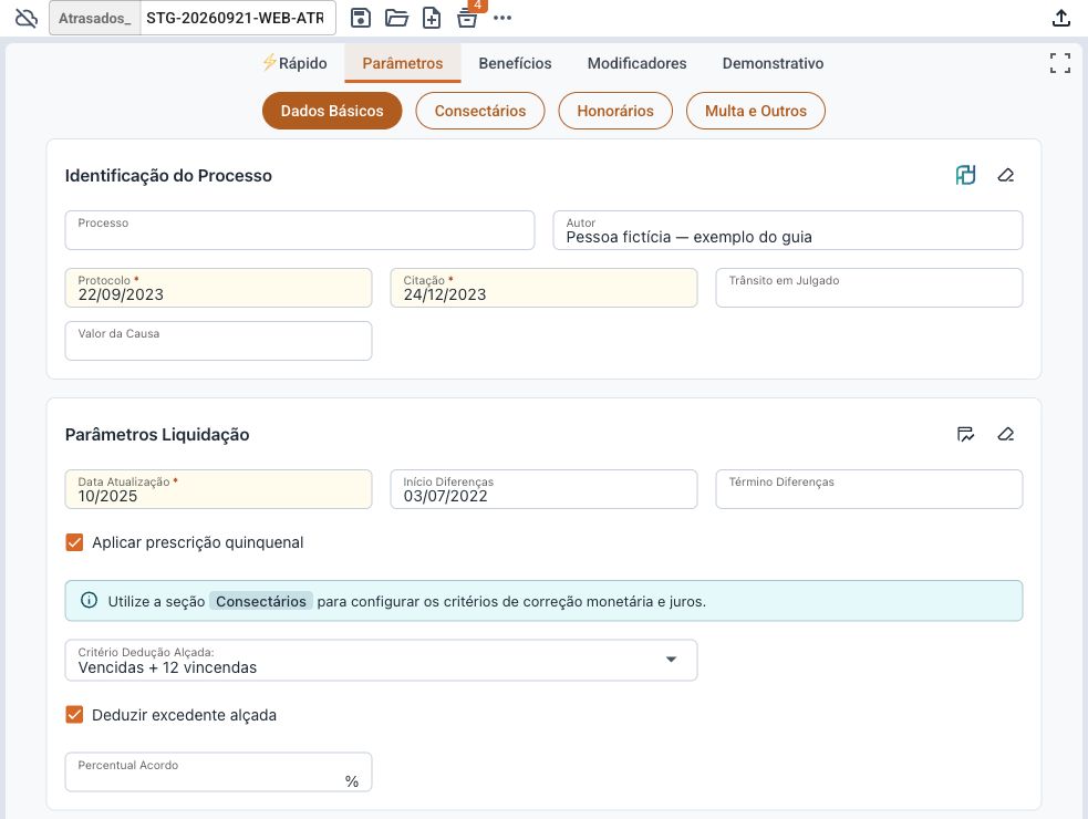 Tela principal - cálculo de atrasados