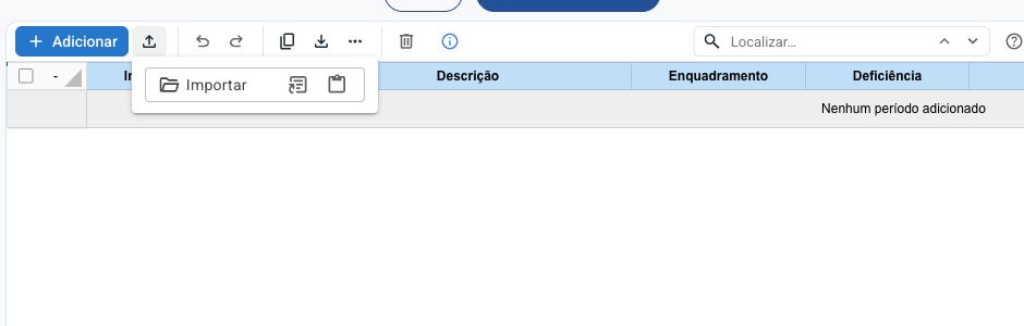 Importador compacto da planilha de períodos adicionados, sem dossiê PrevJud carregado